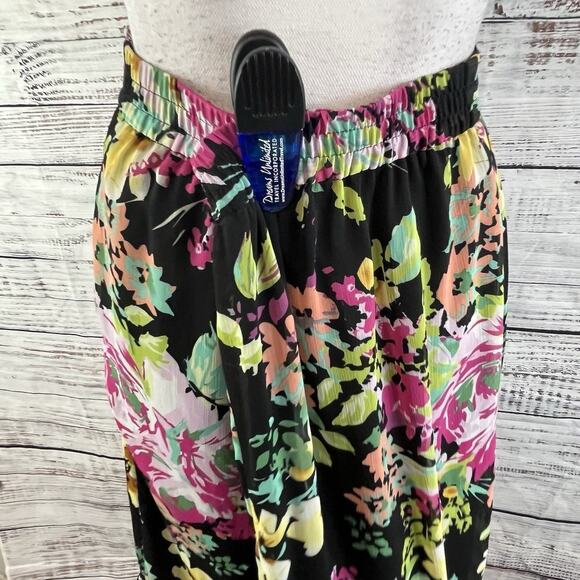 Elementz Skirt sz Large Black Pink Green Floral Sheer Knee Ruffle Modest Wedding - Picture 7 of 9